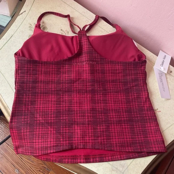 NWT outdoor voices pomegranate plaid  tank top - Picture 4 of 9